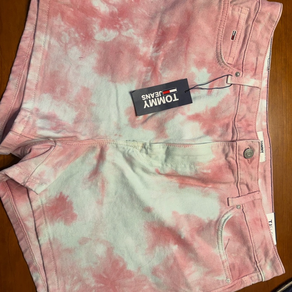 Tommy Hilfiger Pink and White Tie-Dye Denim Cutoff Shorts